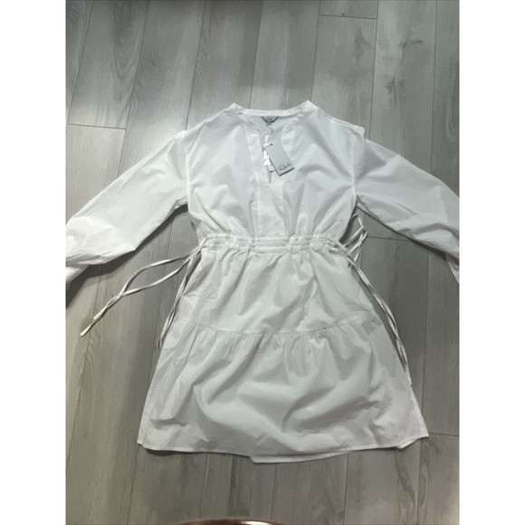 Rails Ivy Tiered Shirt Dress White Drawstring Waist Split Neck Cotton Lined | XS - Picture 4 of 11